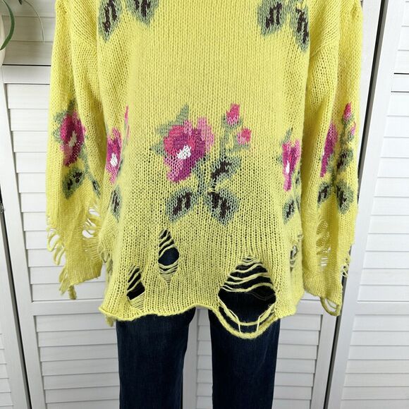 Wildfox White Label Little Edie Lennon Sweater‎ Yellow Floral Destroyed Size XS - Picture 6 of 8
